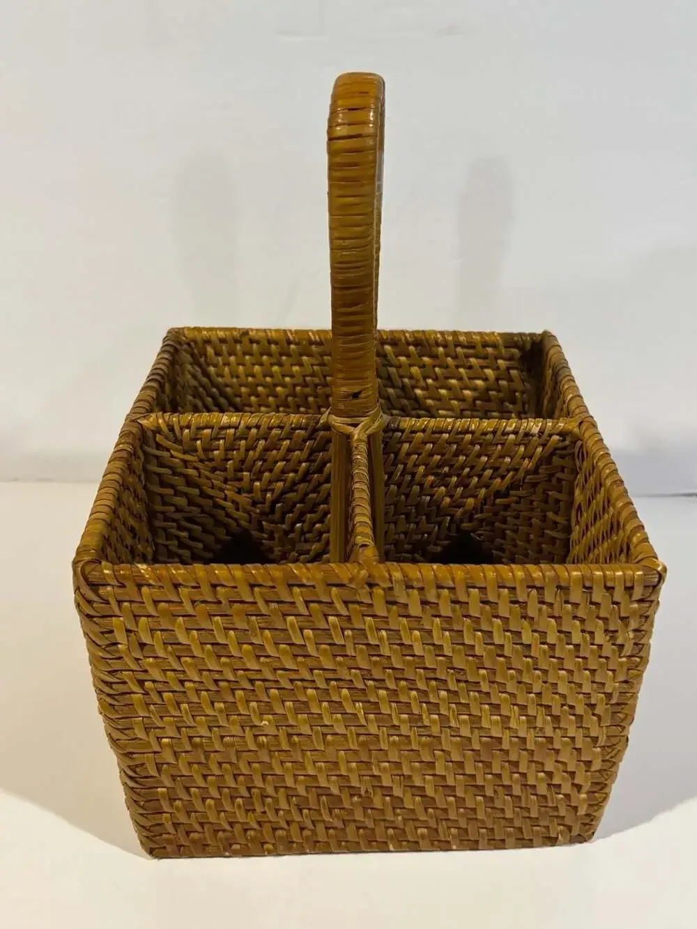 Kouboo Loma Rattan Bottle Caddy with Handle 4 Utensil Organizer Honey Brown